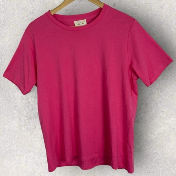 Sezane Bubblegum Pink Conrad Organic Cotton T-Shirt Size Large French Tee Crew L - Picture 4 of 13